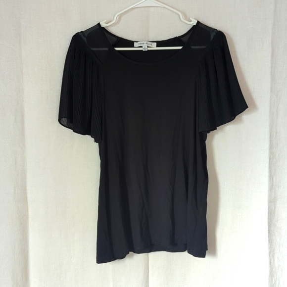 Rose & Olive Tops - Rose + Olive Black Knit Blouse Sheer Pleated Sleeve Size Medium